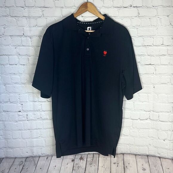 FootJoy Mens Black Short Sleeve Black Golf Polo Shirt size L Embroidered Apple - Picture 1 of 8
